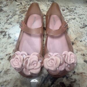 Mini Melissa Rose Gold Jelly Shoes with Floral Design
